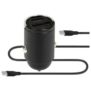 Mobiparts Car Charger Dual USB-C/USB-A with USB-C/USB-C Cable Black